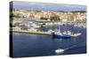 Town centre, fishing boats and pleasure craft, from the sea, Palamos, Costa Brava, Girona, Cataloni-Eleanor Scriven-Stretched Canvas