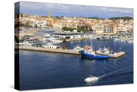 Town centre, fishing boats and pleasure craft, from the sea, Palamos, Costa Brava, Girona, Cataloni-Eleanor Scriven-Stretched Canvas