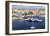 Town centre, fishing boats and pleasure craft, from the sea, Palamos, Costa Brava, Girona, Cataloni-Eleanor Scriven-Framed Photographic Print