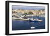 Town centre, fishing boats and pleasure craft, from the sea, Palamos, Costa Brava, Girona, Cataloni-Eleanor Scriven-Framed Photographic Print