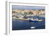 Town centre, fishing boats and pleasure craft, from the sea, Palamos, Costa Brava, Girona, Cataloni-Eleanor Scriven-Framed Photographic Print