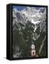 Town church and mountains, Mittenwald, Bayern-Bavaria, Germany-Walter Bibikow-Framed Stretched Canvas