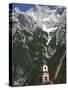 Town church and mountains, Mittenwald, Bayern-Bavaria, Germany-Walter Bibikow-Stretched Canvas