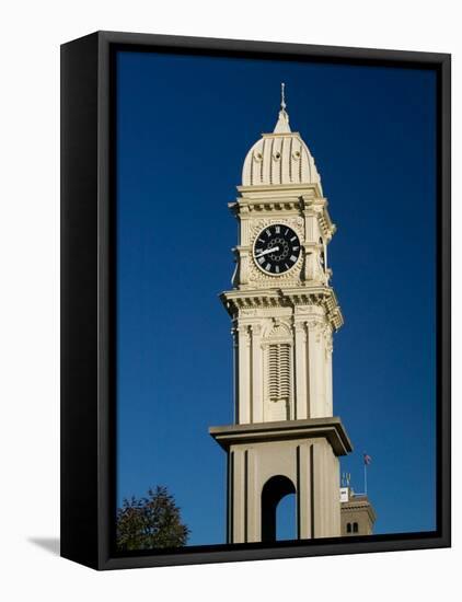 Town Clock On Main Street, Dubuque, Iowa-Walter Bibikow-Framed Stretched Canvas