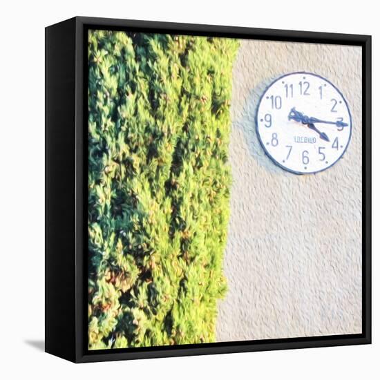 Town Clock with Cypress Tree-Tosh-Framed Stretched Canvas