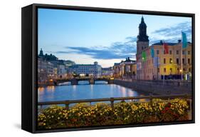 Town Hall and Canal at Dusk, Gothenburg, Sweden, Scandinavia, Europe-Frank Fell-Framed Stretched Canvas