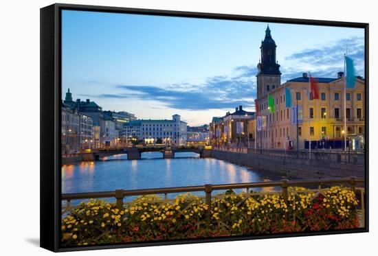 Town Hall and Canal at Dusk, Gothenburg, Sweden, Scandinavia, Europe-Frank Fell-Framed Stretched Canvas