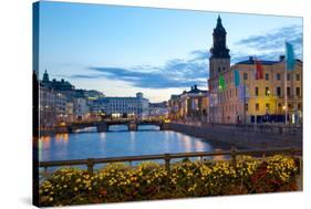 Town Hall and Canal at Dusk, Gothenburg, Sweden, Scandinavia, Europe-Frank Fell-Stretched Canvas