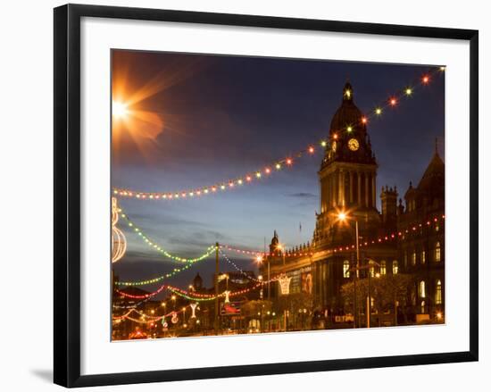 Town Hall and Christmas Lights on the Headrow, Leeds, West Yorkshire, Yorkshire, England, United Ki-Mark Sunderland-Framed Photographic Print