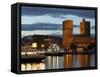 Town Hall from Aker Brygge, Norway-Russell Young-Framed Stretched Canvas