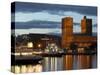 Town Hall from Aker Brygge, Norway-Russell Young-Stretched Canvas