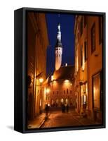 Town Hall in Distance, on Raekoja Plats, Tallinn, Estonia-Jonathan Smith-Framed Stretched Canvas