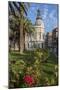 Town Hall under a Cloud Dappled Blue Sky with Palm Trees and Roses, Cartagena, Murcia Region, Spain-Eleanor Scriven-Mounted Photographic Print