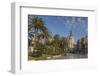 Town Hall under a Cloud Dappled Blue Sky with Palm Trees and Roses, Cartagena, Murcia Region, Spain-Eleanor Scriven-Framed Photographic Print