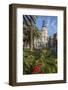 Town Hall under a Cloud Dappled Blue Sky with Palm Trees and Roses, Cartagena, Murcia Region, Spain-Eleanor Scriven-Framed Photographic Print