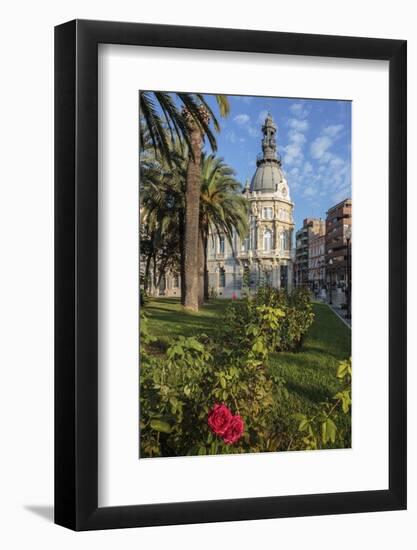 Town Hall under a Cloud Dappled Blue Sky with Palm Trees and Roses, Cartagena, Murcia Region, Spain-Eleanor Scriven-Framed Photographic Print