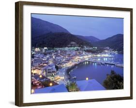 Town & Harbor at Night, Epirus, Greece-Walter Bibikow-Framed Photographic Print