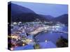 Town & Harbor at Night, Epirus, Greece-Walter Bibikow-Stretched Canvas
