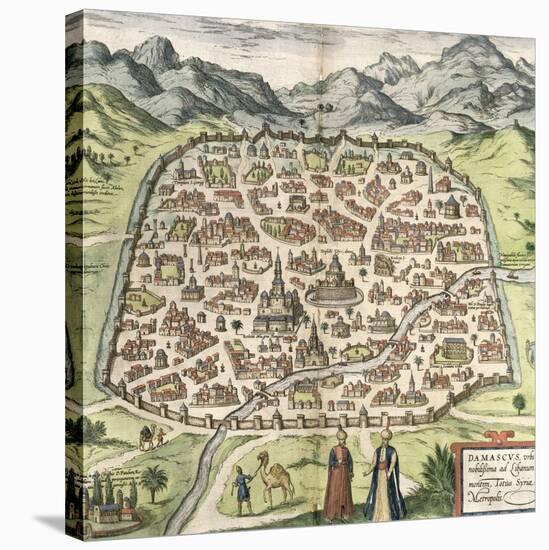 Town Map of Damascus, Syria, 1620-null-Stretched Canvas