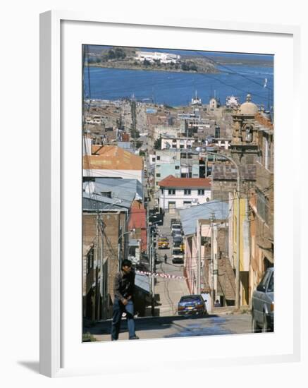 Town of Puno, with Lake Beyond, Lake Titicaca, Peru, South America-Tony Waltham-Framed Photographic Print