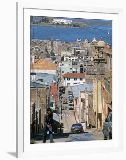 Town of Puno, with Lake Beyond, Lake Titicaca, Peru, South America-Tony Waltham-Framed Photographic Print