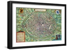 Town Plan of Bruges, from "Civitates Orbis Terrarum" by Georg Braun and Frans Hogenburg, circa 1572-Joris Hoefnagel-Framed Giclee Print