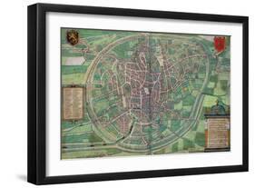 Town Plan of Brussels, from Civitates Orbis Terrarum by Georg Braun-Joris Hoefnagel-Framed Giclee Print