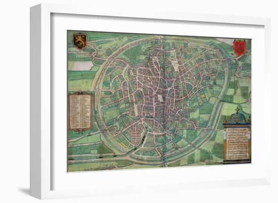 Town Plan of Brussels, from Civitates Orbis Terrarum by Georg Braun-Joris Hoefnagel-Framed Giclee Print