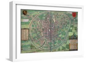 Town Plan of Brussels, from Civitates Orbis Terrarum by Georg Braun-Joris Hoefnagel-Framed Giclee Print