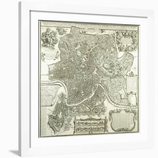 Town Plan of Rome, 1730-Giovanni Battista Falda-Framed Giclee Print