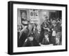 Town Residents Standing in Gas Station, Discussing Problems Caused by Oil Boom-Bernard Hoffman-Framed Photographic Print