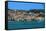 Town seafront panorama with low-rise buildings, Argostoli, Cephalonia Ionia Islands, Greek Islands-bestravelvideo-Framed Stretched Canvas