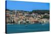 Town seafront panorama with low-rise buildings, Argostoli, Cephalonia Ionia Islands, Greek Islands-bestravelvideo-Stretched Canvas