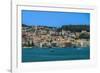 Town seafront panorama with low-rise buildings, Argostoli, Cephalonia Ionia Islands, Greek Islands-bestravelvideo-Framed Photographic Print