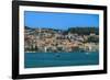 Town seafront panorama with low-rise buildings, Argostoli, Cephalonia Ionia Islands, Greek Islands-bestravelvideo-Framed Photographic Print