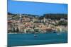 Town seafront panorama with low-rise buildings, Argostoli, Cephalonia Ionia Islands, Greek Islands-bestravelvideo-Mounted Photographic Print