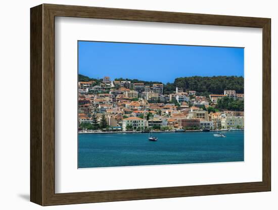 Town seafront panorama with low-rise buildings, Argostoli, Cephalonia Ionia Islands, Greek Islands-bestravelvideo-Framed Photographic Print