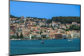 Town seafront panorama with low-rise buildings, Argostoli, Cephalonia Ionia Islands, Greek Islands-bestravelvideo-Mounted Photographic Print