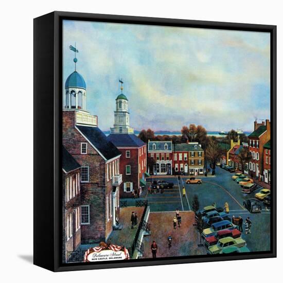 "Town Square, New Castle Delaware," March 17, 1962-John Falter-Framed Stretched Canvas