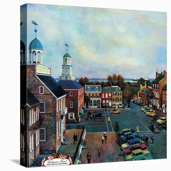 "Town Square, New Castle Delaware," March 17, 1962-John Falter-Stretched Canvas