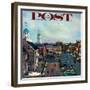 "Town Square, New Castle Delaware," Saturday Evening Post Cover, March 17, 1962-John Falter-Framed Giclee Print