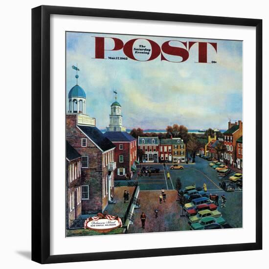 "Town Square, New Castle Delaware," Saturday Evening Post Cover, March 17, 1962-John Falter-Framed Giclee Print