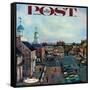 "Town Square, New Castle Delaware," Saturday Evening Post Cover, March 17, 1962-John Falter-Framed Stretched Canvas