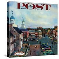 "Town Square, New Castle Delaware," Saturday Evening Post Cover, March 17, 1962-John Falter-Stretched Canvas