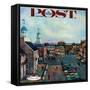 "Town Square, New Castle Delaware," Saturday Evening Post Cover, March 17, 1962-John Falter-Framed Stretched Canvas
