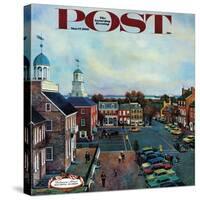 "Town Square, New Castle Delaware," Saturday Evening Post Cover, March 17, 1962-John Falter-Stretched Canvas