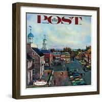 "Town Square, New Castle Delaware," Saturday Evening Post Cover, March 17, 1962-John Falter-Framed Giclee Print