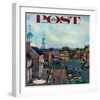 "Town Square, New Castle Delaware," Saturday Evening Post Cover, March 17, 1962-John Falter-Framed Giclee Print