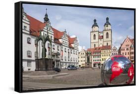 Town Square with Stadtkirke and Town Hall, Lutherstadt Wittenberg, Saxony-Anhalt, Germany, Europe-James Emmerson-Framed Stretched Canvas