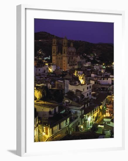 Town & Templo Santa Prisca, Taxco, Mexico-Walter Bibikow-Framed Photographic Print